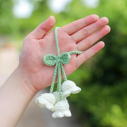 Car Mirror Hanging Accessories Lily Flower Handmade Knitted Car Pendant，Cute Car Decorations for Women Crochet Rearview Mirror Accessories,for Decoration Pendant,Car Accessories Pendant (White 1) - White 1 thumbnail 5