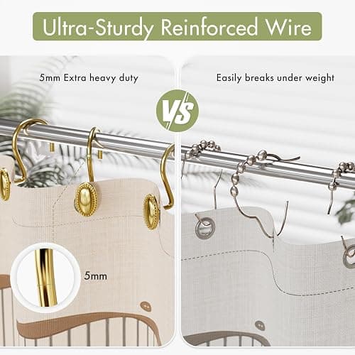 AmazerBath Gold Shower Curtain Hooks, 12PCS Rust Proof Shower Curtain Rings, Decorative Modern Shower Curtain Hangers, Elliptical Heavy Duty Design Convenient for Bathroom Kitchen Wardrobe thumbnail 3