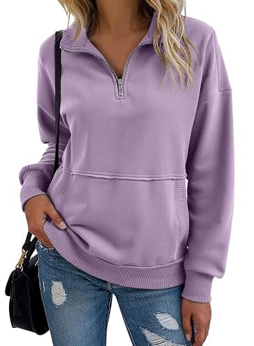 SHEWIN Womens Sweatshirt Casual Long Sleeve Half Zip Pullover Lightweight Sweatshirts Tops Fall Fashion Outfits 2025 - Image 1