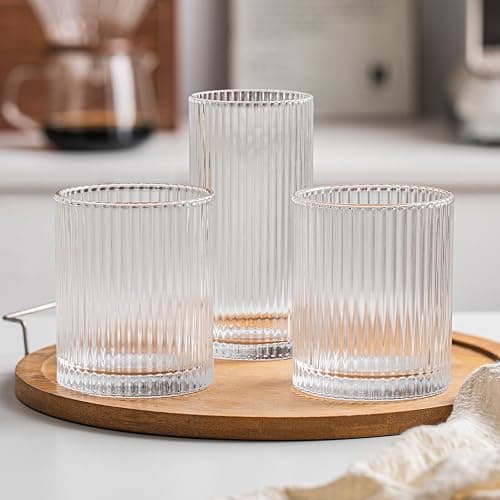 INSETLAN Ribbed Glass Tumblers Set of 6-14 oz Vintage Glassware, Clear Drinking Glasses for Wine, Juice, Cocktails, Water, Iced Coffee, Whiskey - Dishwasher Safe, Durable and Elegant thumbnail 7