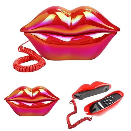Upgraded Corded Landline Phones for Home, TelPal Funny Novelty Lip Phone Gift, Wired Mouth Telephone Real Landline Home Office Telephones Furniture Decor (Red) thumbnail 2