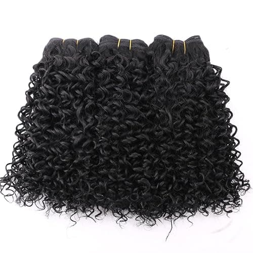 REYNA Synthetic Hair Weave Afro Kinky Curly Hair Bundles 10 Inches 3 Bundles Short Natural Black Jerry Curly Weave Extensions for Black Women(10 10 10 Inch 1B#) - Image 1