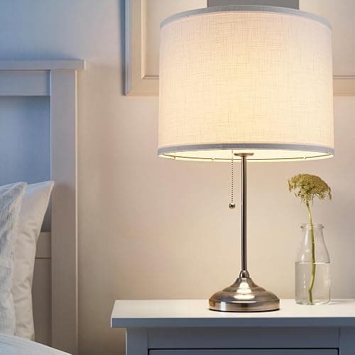 Drum Lamp shades Set of 2, White Line Lamp Shades for Table Lamps Floor Lamp, 13" Top X 13" Bottom X 10" High Large Fabric Lamp Shades, Easy Assembly Replacement Lampshades thumbnail 2