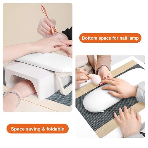Diesisa Nail Arm Rest, Foldable PU Leather Nail Hand Rest For Manicure, with Soft Nail Mat for Table, Soft Hand Rest for Acrylic Nails/Nail Hand Pillow for Manicure Salon Use-white - White thumbnail 3