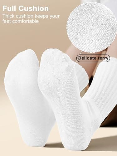 HAVE A TREE 3-6 Pack Women's Slouchy Crew Socks - White Cushioned Scrunch Boot Socks Size 5-11 thumbnail 4