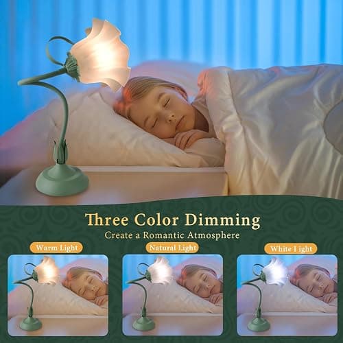 Flower Table Lamp, Bedside Vintage Flower Lamp Cute Room Decor, 3 Colors Temperature Kawaii Bedside Lamp for Bedroom Living Room Reading Ambient Lighting Desk Lamps Home Decoration Christmas gifts thumbnail 2