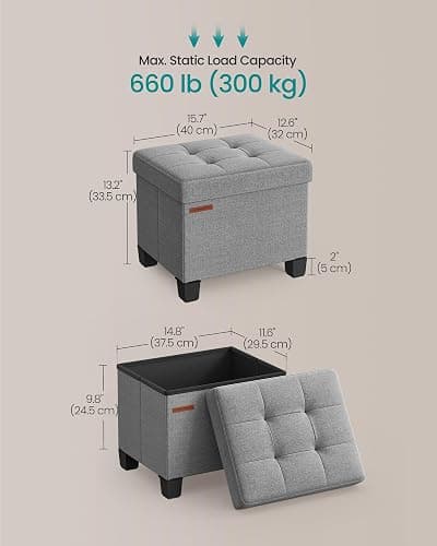 SONGMICS Storage Ottoman, Small Ottoman Foot Rest with Legs, 12.6 x 15.7 x 13.2 Inches Foot Stool, Load up to 660 lb, for Living Room, Bedroom, Dorm, Dove Gray ULSF012G02 thumbnail 3