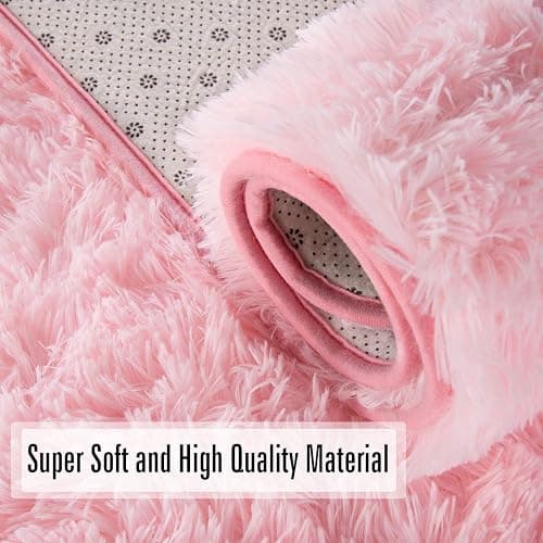 Andecor Soft Fluffy Bedroom Rugs, 4 x 6 Feet Indoor Shaggy Plush Area Rug for Boys Girls Kids Baby College Dorm Living Room Home Decor Floor Carpet, Pink thumbnail 6