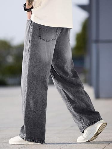 DFGIGT Mens Wide Leg Baggy Jeans Y2k Casual Fashion Loose Denim Pants Work Office Streetwear thumbnail 5