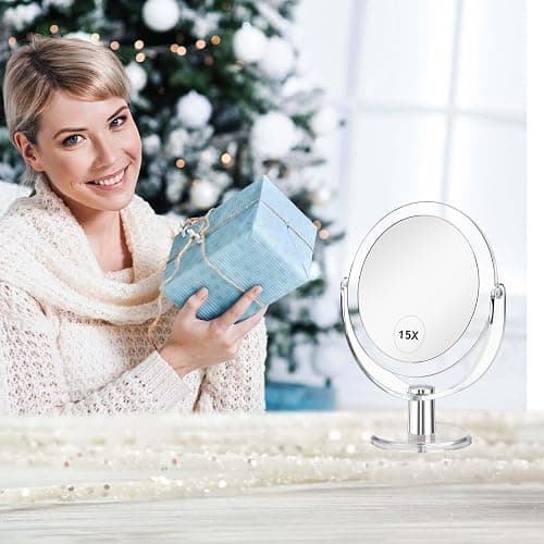 CLSEVXY Vanity Makeup Mirror with Stand, 1X/15X Magnification Double Sided 360 Degree Swivel, Portable Table Desk Counter top Magnifying Mirror, Tabletop Bathroom Shaving Mirror, 6.25 Inch thumbnail 2