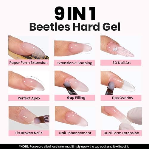 Beetles Builder Gel for Nails-3 Colors 9 in 1 Nail Extension Sculpting Building,Clear Nude Pink Hard Gel Kit with Base Top Coat for Pros Women,UV & LED Lamp Cured Needed thumbnail 3
