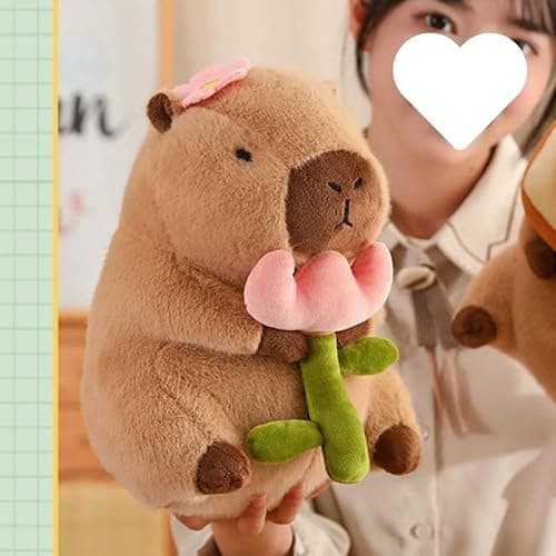 Karoeiwa Capybara Plush Holding Flower 11 inch Cute Tulip Capibara Stuffed Animal Ultra Soft Plushies Toys Kawaii Gifts for Kids Brown thumbnail 3