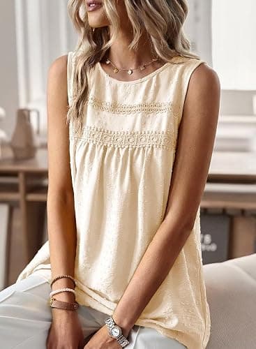 Falechay Womens Summer Tops Boho Shirts Crewneck Sleeveless Tank Tops Flowy Lace Hem Casual Blouses Clothing Trendy 2026 thumbnail 2