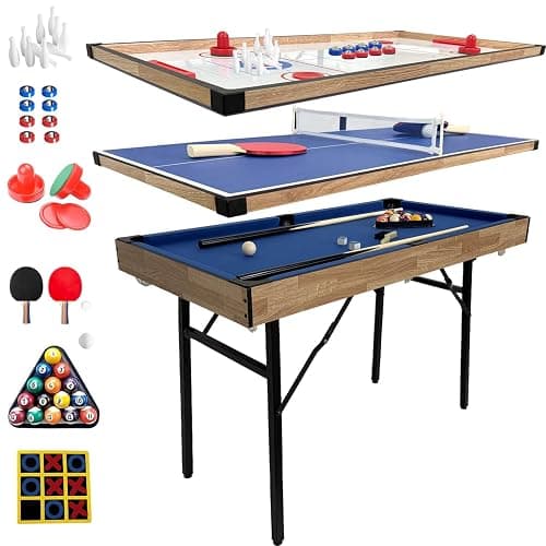 6 in 1 Multi Game Table Folding Pool Table, Billiard, Hockey, Table Tennis, Bowling, Shuffle Board and Tic Tac Toe with All Accessories - Image 1
