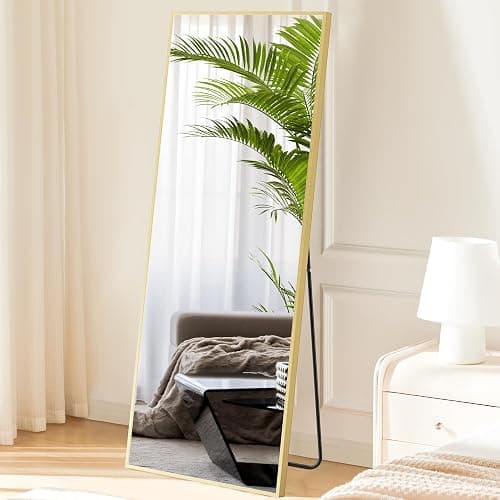 Sweetcrispy 65"x21" Full Length Mirror Full Body Floor Mirror Standing Hanging or Leaning Wall, Wall Mirror with Stand Aluminum Alloy Thin Frame for Bedroom Cloakroom,Gold - Image 1