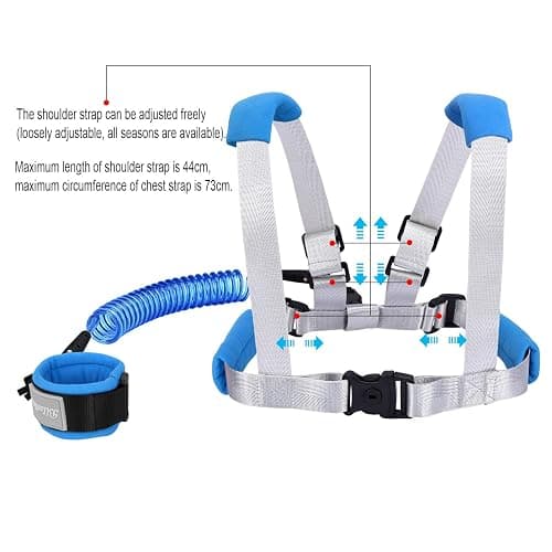 Blisstime 2 in 1 Toddler Leash - Anti Lost Wrist Link for Toddlers - Toddler Harness, Baby Leash, Leash for Toddlers, Wrist Leashes, Child Leashes for Toddlers, Not Easy to Open Without Key - blue thumbnail 4