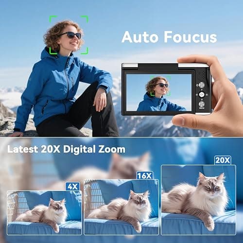 8K Digital Camera for Photography with WiFi 96MP Autofocus Vlogging Camera for YouTube Video 3.5'' 180°Flip Screen 20X Zoom Anti-Shake Compact Point and Shoot Cameras for Beginner Creator with SD Card thumbnail 5