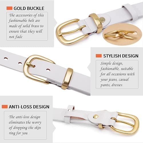 wolksprong Womens Belts for Jeans 1.1" Width Ladies Belts for Dresses Full Grain Leather Gold Buckle Belt Gift Box thumbnail 4