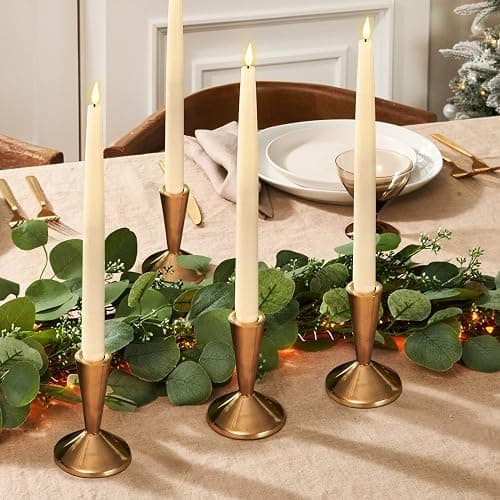 LampLust Flameless Taper Candles, Realistic 3D Flame with Wick, 9 Inch, 4 Pack, Ivory Wax, Flickering Flameless Candle LED, Remote & Timer Included, Home Decor, Winter Decorations for Home thumbnail 4
