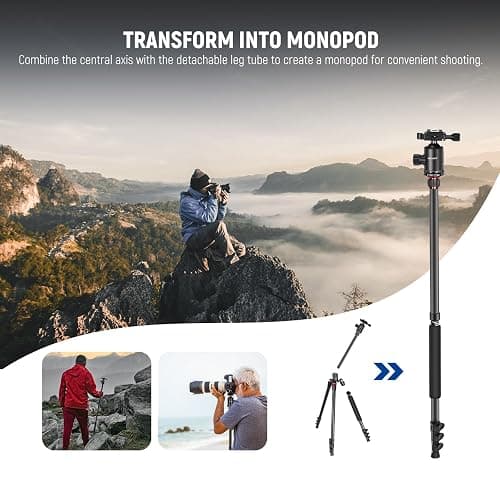 NEEWER 77 inch Camera Tripod Monopod for DSLR, Phone with 360° Panoramic Ball Head, 2 Axis Center Column, Arca Type QR Plate, Compact Aluminum Lightweight Travel Tripod 34lb Max Load, Bag Included - Travel Tripod thumbnail 6