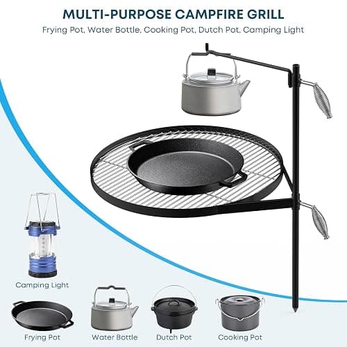 Stanbroil Fire Pit Grill Grate, Swivel Campfire Grill Cooking Grate | Adjustable Height, 360° Swivel Grill Grate, Hanging Bar for Pots & Kettles, Stainless Steel, Campfire Cooking Essential thumbnail 5