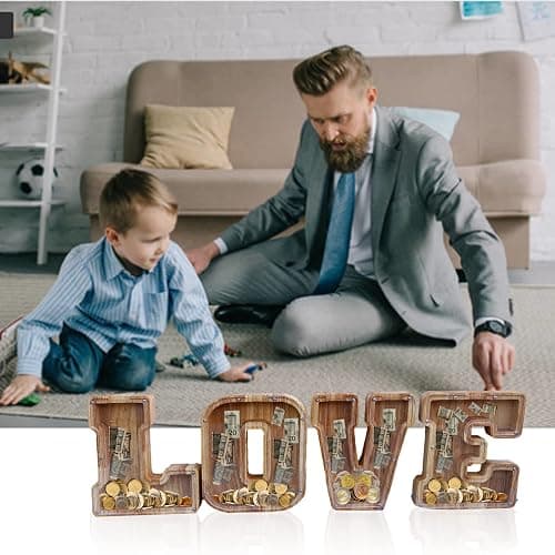 Large Piggy Bank for Kids Boys Girls, Personalized Wooden Letter Piggy Bank with Cut-Out Design, Alphabet Letter Coin Banks, Money Savings Box,Birthday Present for Kids Adults and Home Decoration (T) thumbnail 2