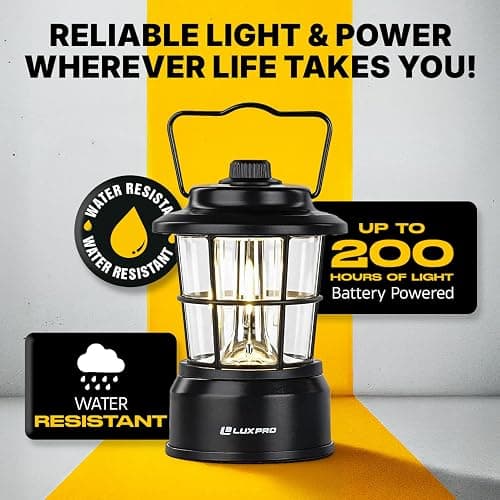 LUXPRO Retro LED Lantern - Battery-Powered Emergency Lantern - Water Resistant - Bright LED Lamp for Indoor & Outdoor Use - Use for Tents, Hiking or Hurricane Prep (Black, Pack of 1) thumbnail 2