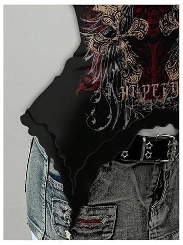 SweatyRocks Women's Gothic Graphic Halter Crop Tops Y2k Sleeveless Shirts Grunge Music Festival Concert Outfit thumbnail 4
