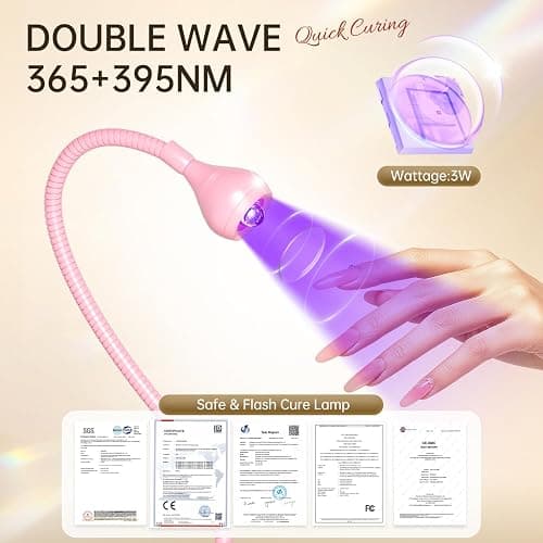 AORAEM LED Nail Lamps 3W Flexible Gooseneck Lamp Quicky Dry Nail Manicure Dryer Gel Polish Curing Light Plug Play Portable Flash Cure Light for Gel Nails Home DIY Professional Nail Tools Pink thumbnail 4