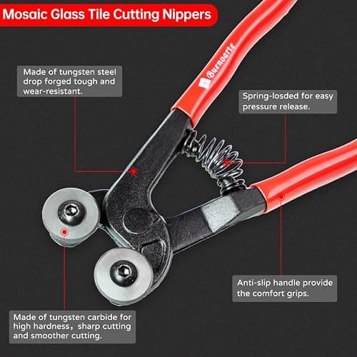 Glass Tile Nippers - Heavy Duty Wheeled Glass Mosaic Nipper & Hd Ceramic Tile Nipper, Tile Cutter Pliers Soft-grip Handle - Shapping Plier, Nipper Cutting Tools (7 Inch Wheeled Glass Mosaic Nipper) thumbnail 7