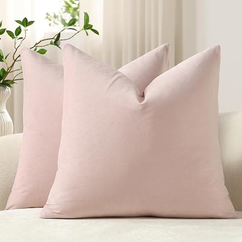 DEZENE Throw Pillow Covers 16x16 Light Pink: Pack of 2 Cozy Soft Velvet Square Modern Luxury Decorative Throw Pillow Cases for Sofa Couch Living Room Bed Home Decor - Image 1