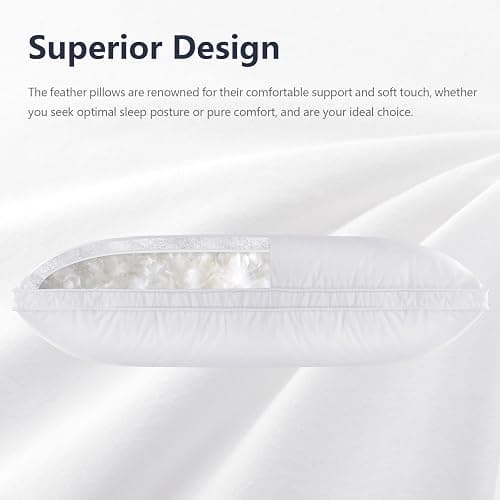 Vendare Set of 2 Standard Size Down Pillows - Goose Feather & Down Blend Pillows 440 Fill Power, 100% Cotton Cover, Hypoallergenic, Medium Support thumbnail 6