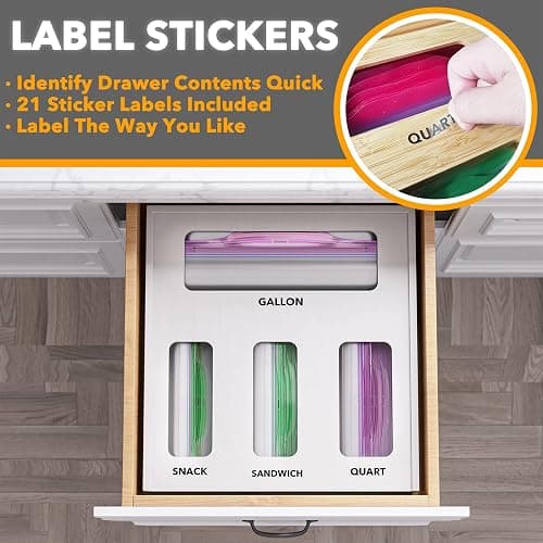 SpaceAid Bag Storage Organizer for Kitchen Drawer, Bamboo Organizer, Compatible with Gallon, Quart, Sandwich and Snack Variety Size Bag (1 Box 4 Slots), White thumbnail 4