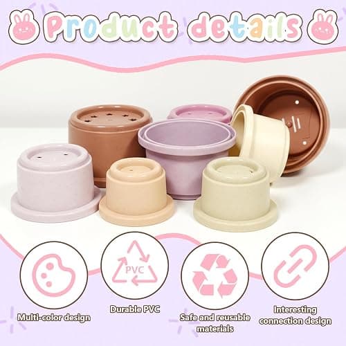 starfa lab 8 Pcs Stacking Cups for Small Animal Toys,Nesting Rabbit Toys of Different Sizes,Safe Plastic Colorful Nesting Toys for Bunny Guinea Pig Hiding Food and Playing (Purple) thumbnail 7