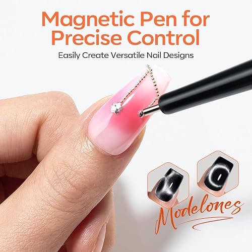 modelones Cat Eye Magnet Set for Nails, Powerful 3 IN One Magnetic Pen Heart Nail Design Square Double Head Round Magnets Tool Winter Christmas Manicure Glassy Moon French Flower Cateye Effect, 10 PCS thumbnail 8