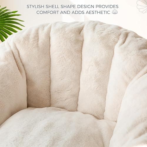 MAXYOYO Giant Bean Bag Chair for Adults, Oversized Shell Shape Bean Bag | Faux Fur Large Chair with Filler, Stuffed Big Lounge Floor Sofa for Bedroom Living Room Reading, Beige thumbnail 8