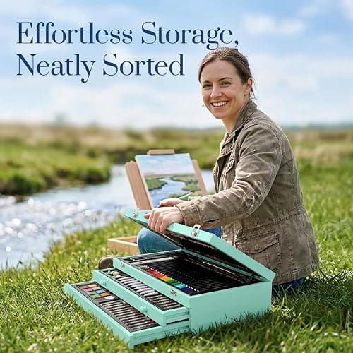 194 Piece Deluxe Art Set, Painting Drawing Art Supplies with 4 Drawing Pads, Acrylic Paints, Crayons, Colored Pencils Set in Wooden Case, Art Kit Gift Box for Kids, Teens, Adults, Artists, Beginners thumbnail 5