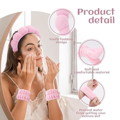 ATROCH Puffy Spa Headband & Skincare Headbands for Women Makeup, Terry Cloth Towel Head Band for Skin Care, Sponge Make Up Hair Band, Gifts for Teenage Girls and Women thumbnail 3