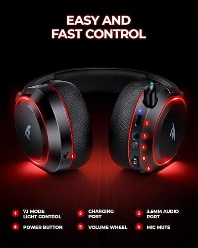 Wireless Gaming Headset, 7.1 Surround Sound, 2.4Ghz USB Gaming Headphones Bluetooth 5.4, 100-Hr Noise Canceling Mic RGB Light, Wireless Headset for PC PS5 PS4 Mac Switch, ONLY Wired Mode Suit for Xbox thumbnail 9