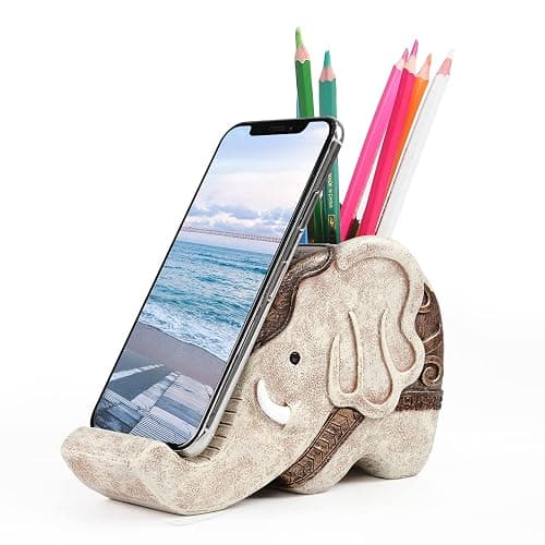 MOKANI Elephant Pencil Holder with Phone Stand, Elephant Gifts for Women Multifunctional Pen Holder Office Desk Organizer Desk Accessories Desk Decor Decorations Thanksgiving Christmas - Image 1
