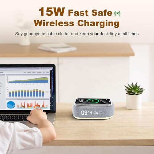 LIDOUYA 4 In1 Digitaler Wecker, Wireless Charger, Intelligenter Wecker mit Licht und Temperaturanzeige, Helligkeit einstellbar thumbnail 4