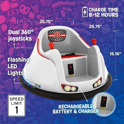 FunPark 6V Electric Bumper Car Ride-On for Toddlers, Ages 1.5–4 Years, LED Lights, 360° Spin, Supports up to 66 lbs (No Remote) thumbnail 4