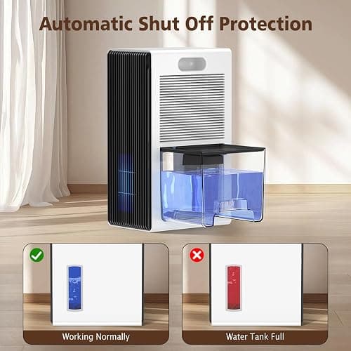 NineSky Dehumidifiers for Home, 95 OZ Water Tank, (1000 sq.ft) Dehumidifiers for Bathroom Bedroom Basement with Auto Shut Off,7 Colors LED Light(White) thumbnail 7