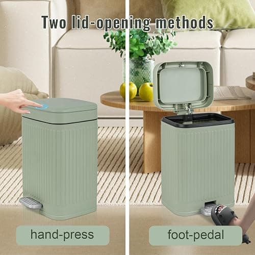 rejomiik Small Bathroom Trash Can with Lid 2.1 Gallon Soft Close Step Slim Garbage Can Waste Bin for Office, Bedroom, Kitchen, Light Green thumbnail 3