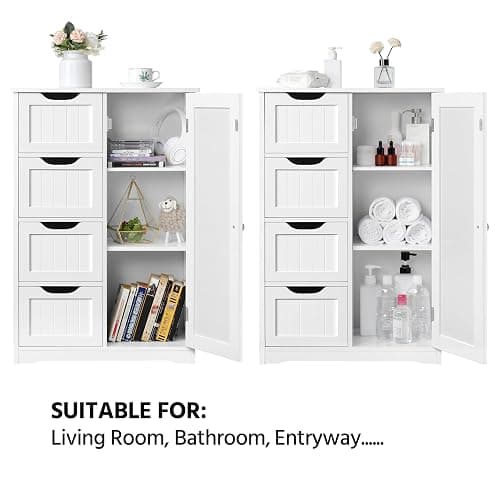 Yaheetech Wooden Floor Cabinet, Side Storage Organizer with 4 Drawers and 1 Cupboard, Freestanding Entryway Storage Unit Console Table, Bathroom Furniture Home Decor, White thumbnail 5