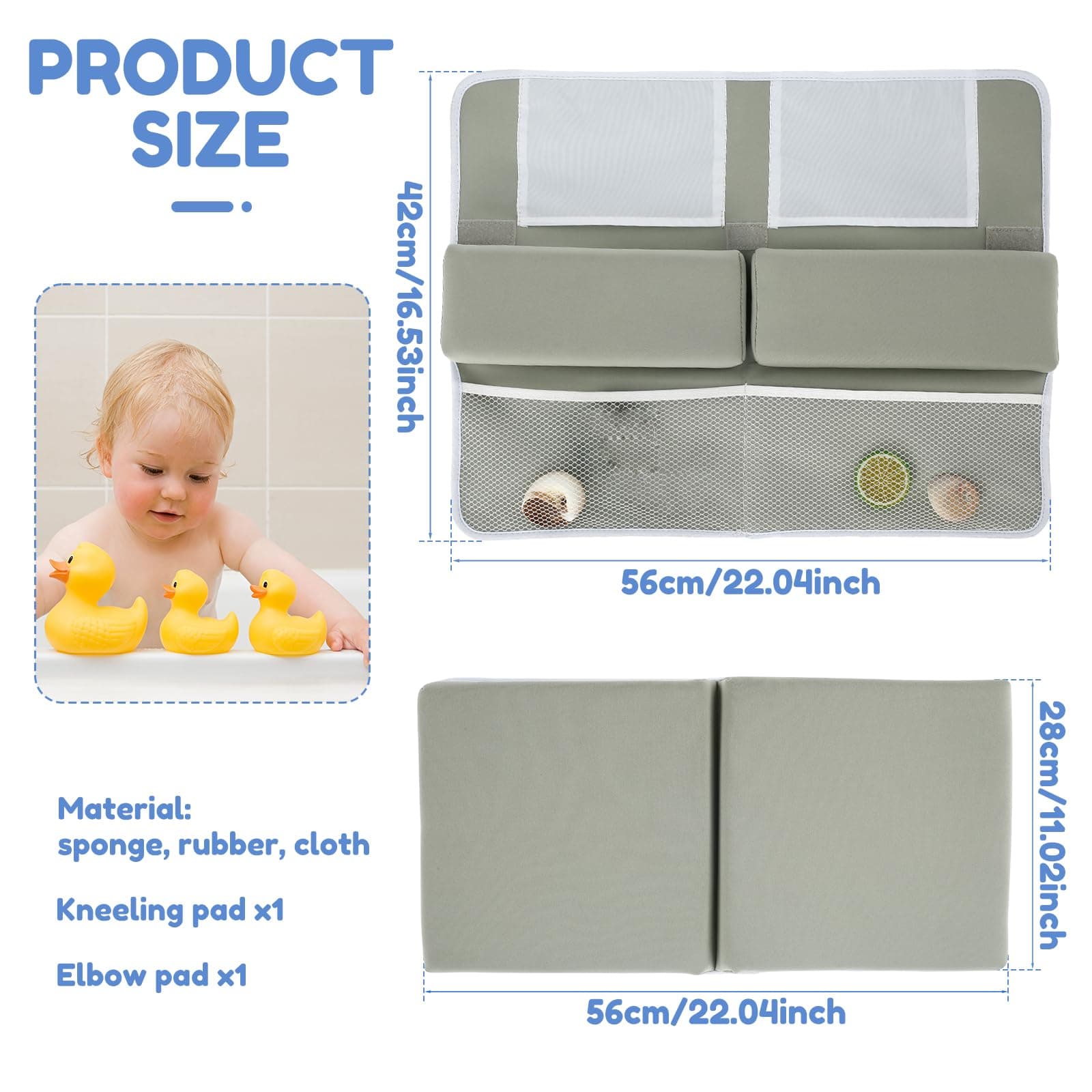 Baby Bath Kneeler and Elbow Rest Pad Set, Bath Kneeling Pad, Anti-Slip Baby Bath Support Mat with 4 Organizer Pockets, Foam Kneeling Bath Pad, Washable Bath Tub Elbow Pad for Toddler Bathroom thumbnail 6
