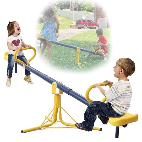 TAILERNRUYE Seesaw for Kids Outdoor for Ages 2-10,68.5 inch Teeter Totter Sit and Spin Outdoor Toys Swiveling 360 Degrees Rotating for Children Age 2 3 4 5 6 7 8 9 10 Courtyard Park Playground Balcony - Image 1