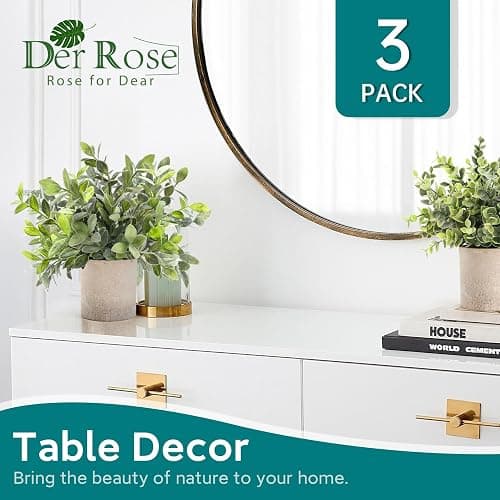Der Rose 3 Pack Mini Potted Fake Plants Artificial Plastic Eucalyptus Plants Topiaries for Home Office Desk Farmhouse Room Bathroom Decor thumbnail 5