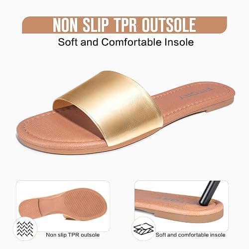 FITORY Women's Slide Sandals Fashion Round Toe With Classic Single Strap Slippers for Beach Size Size 6-11 thumbnail 3