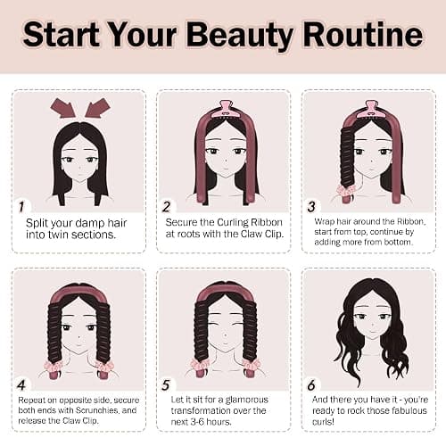 Heatless Hair Curler,Blowout Heatless Curls Overnight,No Heat Curling Rod Set with Satin Bonnet for Sleep in,Pink thumbnail 6